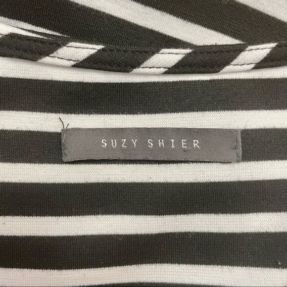 SUZY SHIER Black White Stripe Pleated Fit-And-Flare Mini Dress Women’s Medium - Picture 5 of 6